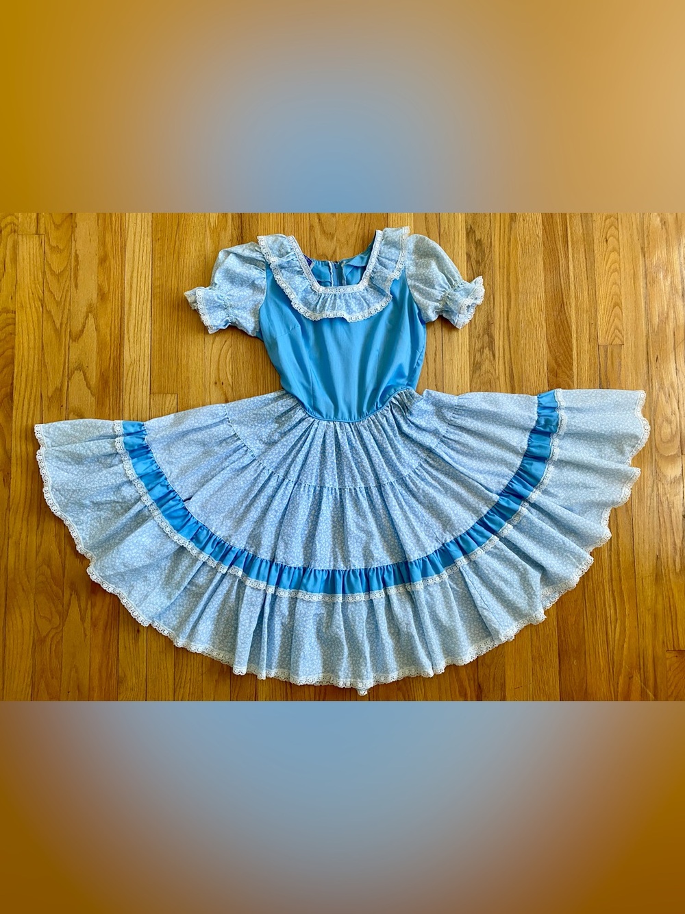 Vintage 70s ROCKMOUNT Cowgirl Dress *Small/Medium* BLUE Square Dance Cottagecore